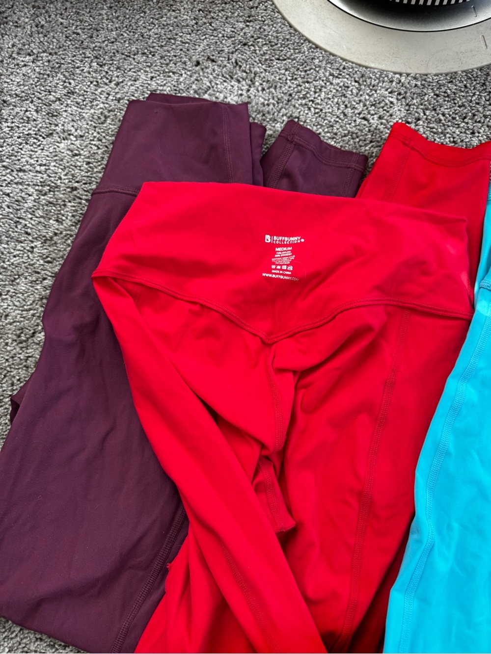BuffBunny Leggings Trio in Burgundy, Red, and Teal - Picture 3 of 5